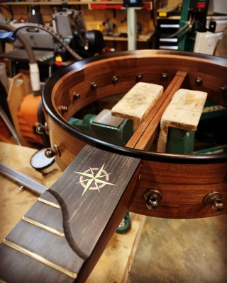 Compass Rose scoop inlay, in process (copper/brass)