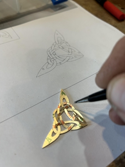 Celtic Knot scoop inlay, in process (brass)