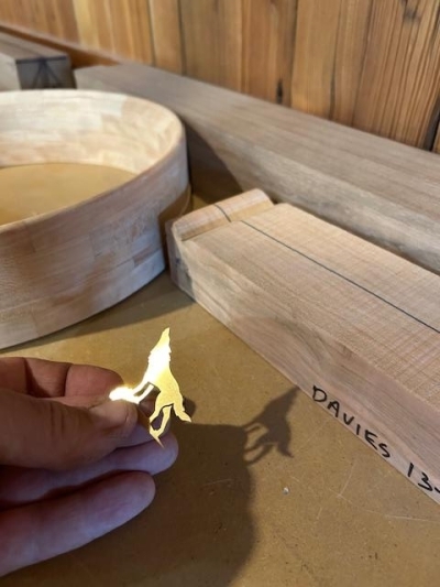 Howling Wolf scoop inlay, in process (brass)