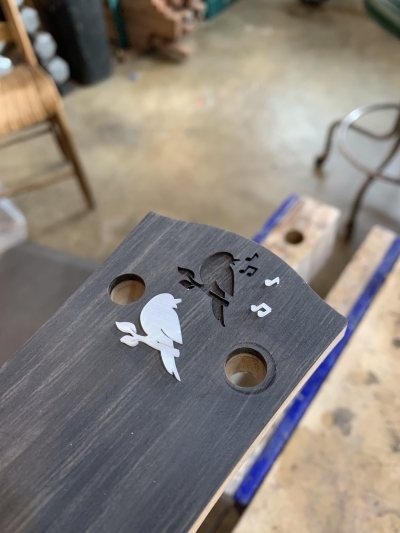 Songbird, in process (white mother-of-pearl)